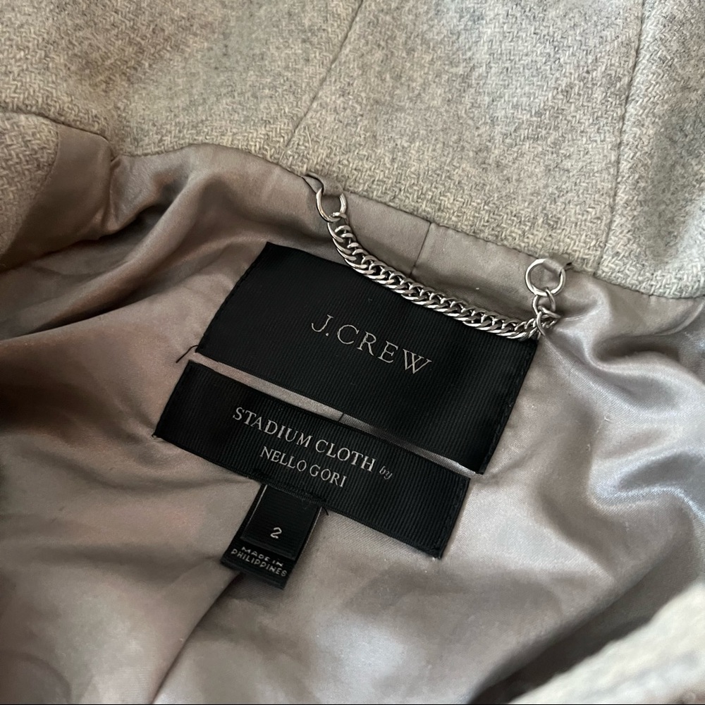 J.Crew Gray Peacoat jacket with removable faux fur on hood in Stadium cloth wool - Picture 2 of 4